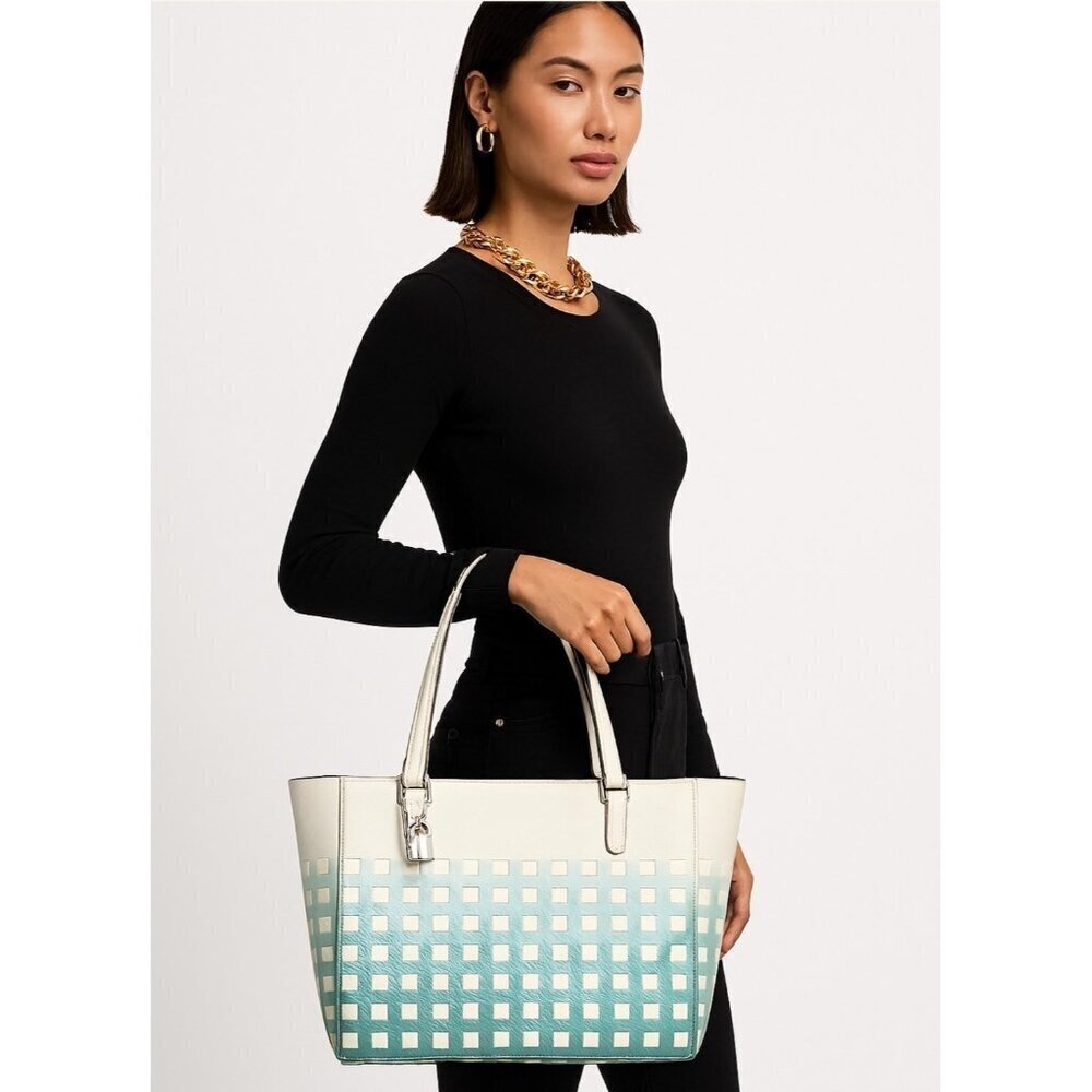 Coach Madison Gingham Leather tote blue purse bag